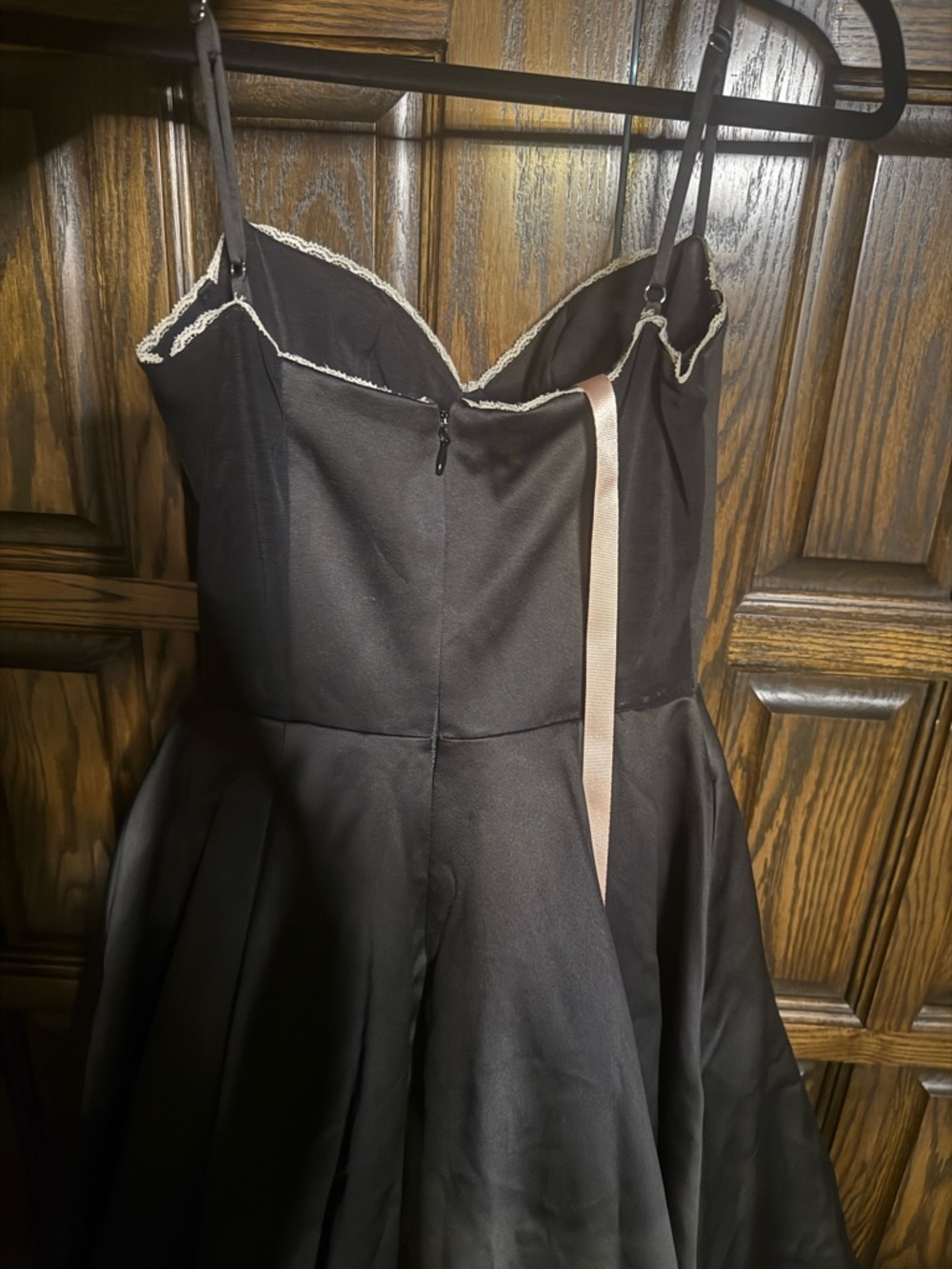 Function & Fringe | Elegant Black Satin Gown with Cream Tulle - Picture 10 of 10